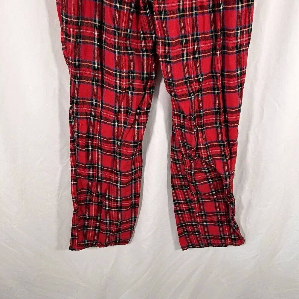 J. Crew Sleep Pants Men's Large Red Plaid Drawstring Pull On Pockets KRW Cotton